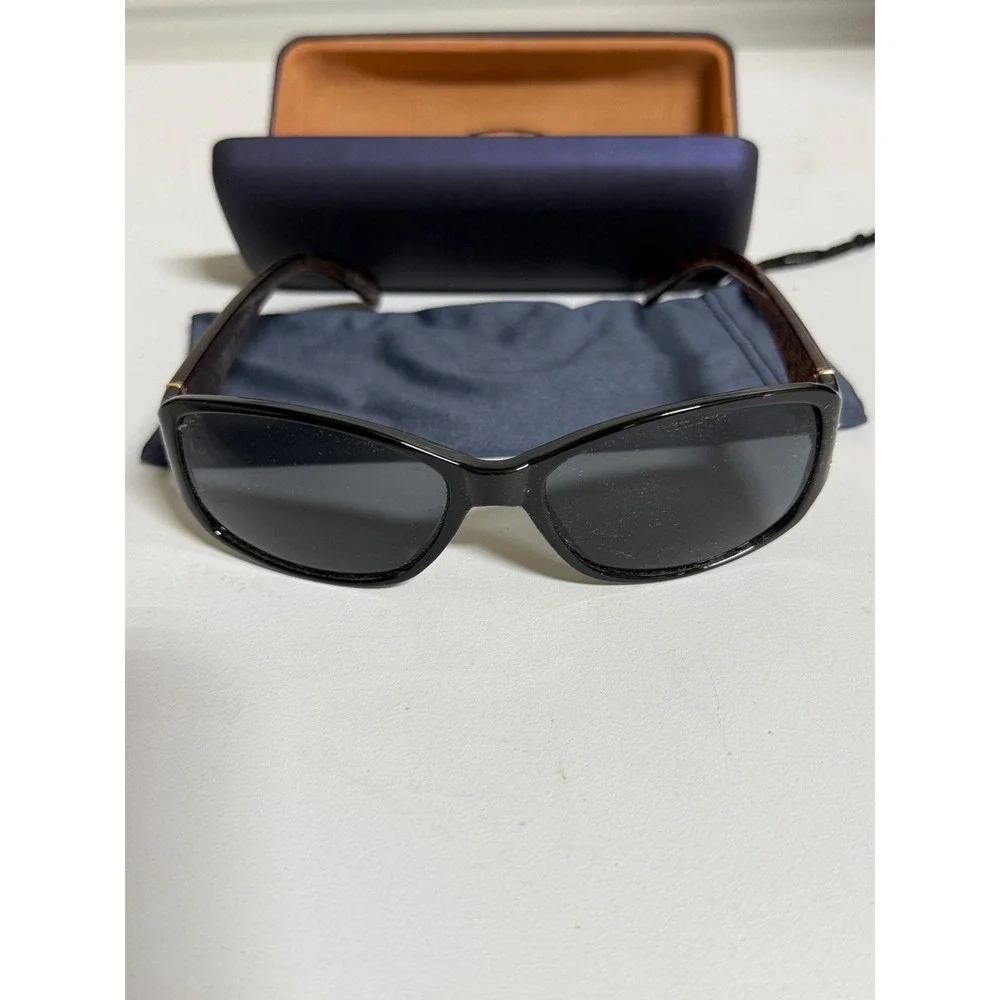 Caribbean Sun Polarized Sunglasses Black Oversized Rhinestone Gold Arms + Case
